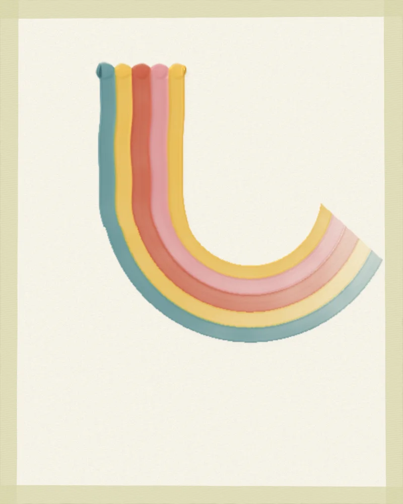 A rainbow of teal, yellow, red and pink paint pulled round a curve.