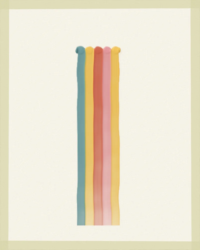 The same five colours pulled down the paper into a band of straight stripes.